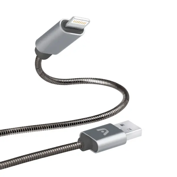 Argom Dura Spring Lightning to USB 2.0 Metal Braided Cable 3.2FT/1M - Grey